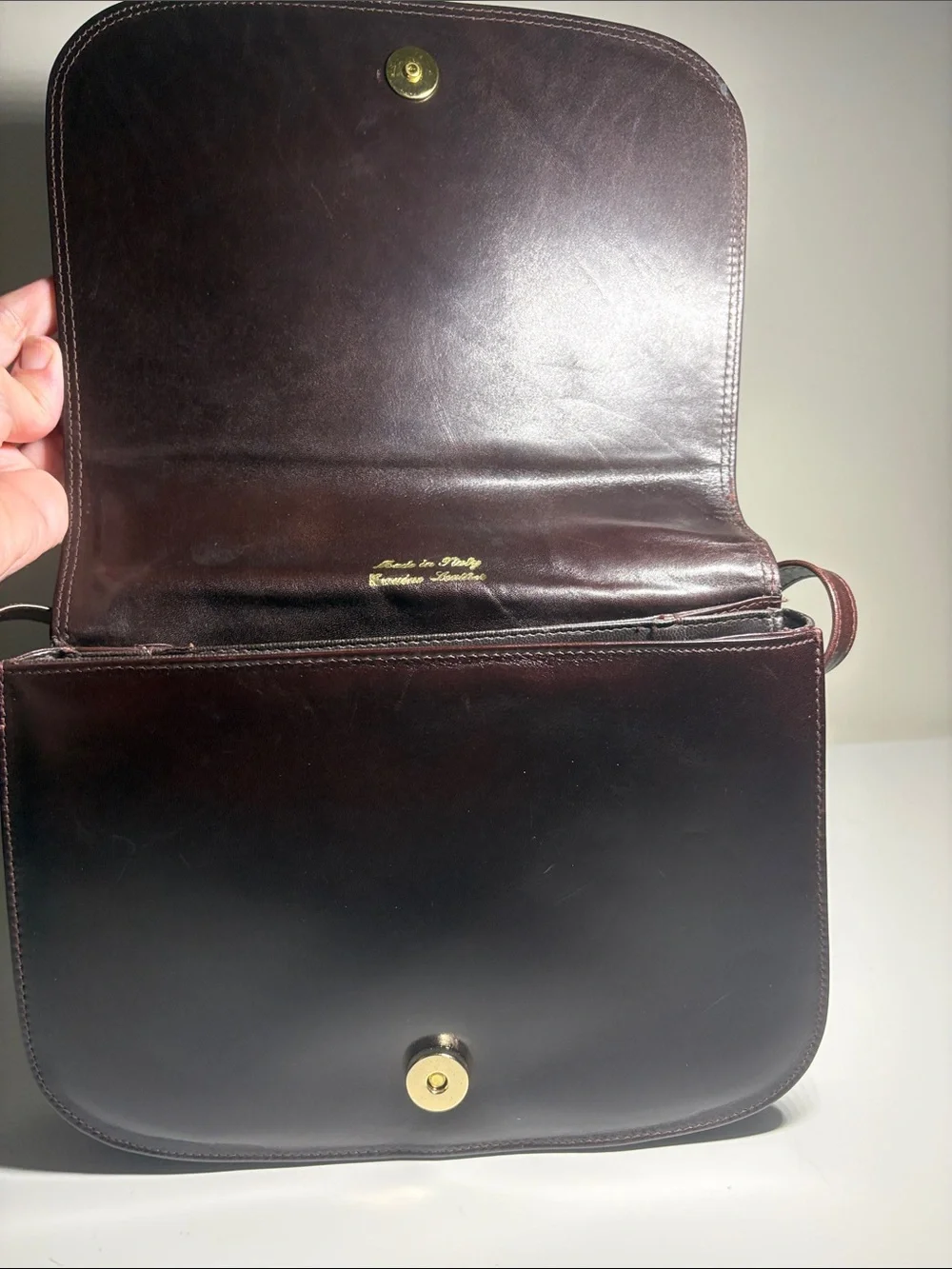 Vintage Mahogany Leather Crossbody/Shoulder Bag in Dark Brown, Italian Made